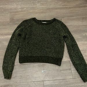 Altar'd State Chenille Sweater Green Pullover Waffle-Knit Cropped